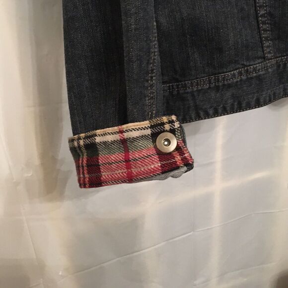 Coldwater Creek Denim Jean Jacket Women’s Size Small Plaid Flannel Accents - Picture 11 of 12